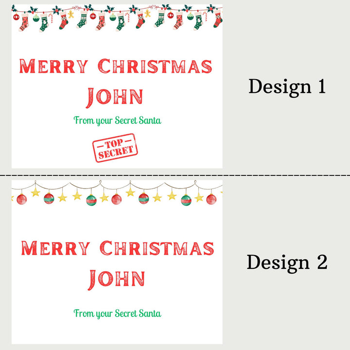 Two Christmas-themed cards with decorative elements and text.