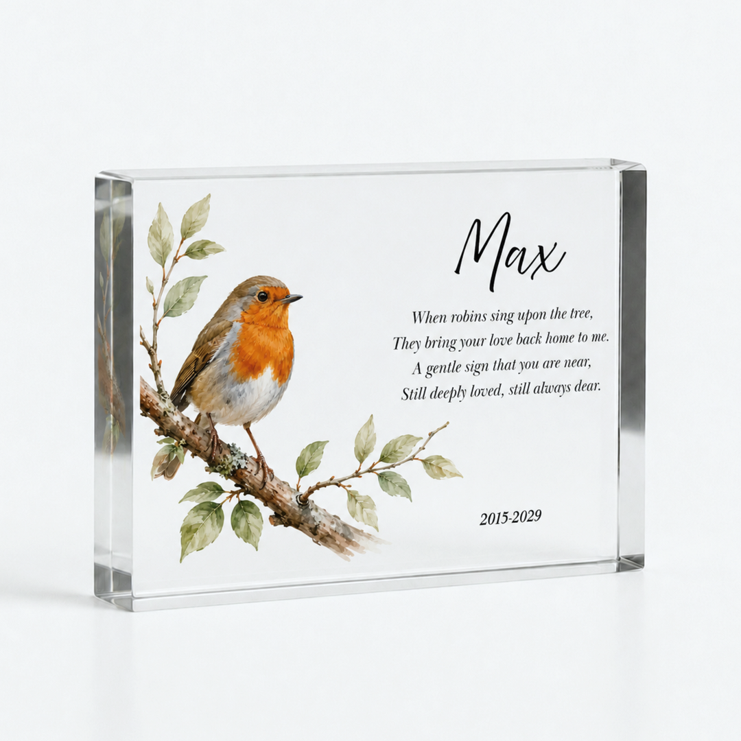 Christmas memorial keepsake - robin remembrance photo block