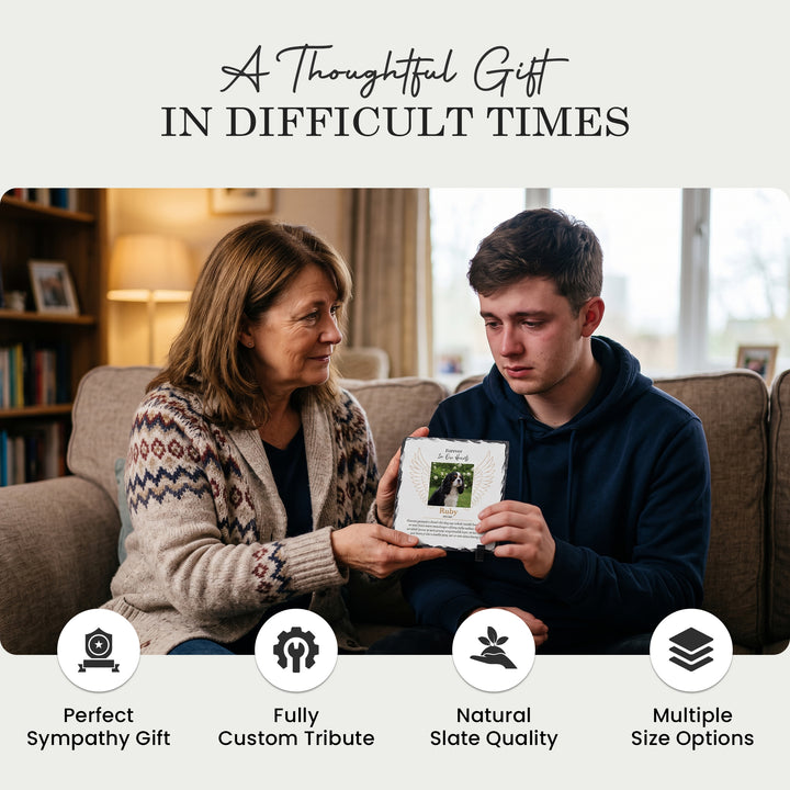 Two people at home holding the angel wings memorial plaque, a thoughtful sympathy gift