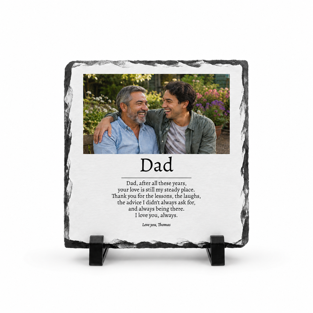 Personalised Father's Day Poem Photo Gift for Dad Grandad Grandpa - Custom Natural Rock Slate Photo Plaque with Heartfelt Message