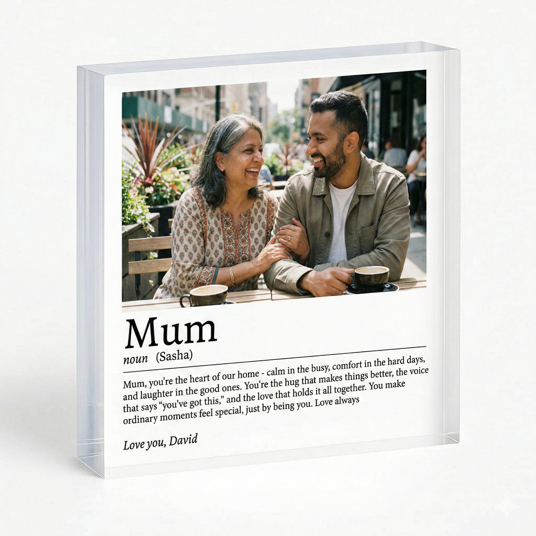 Personalised Acrylic Photo Block Mum Definition Gift - Custom Clear Freestanding Acrylic Photo Block for Mothers Day & Birthday