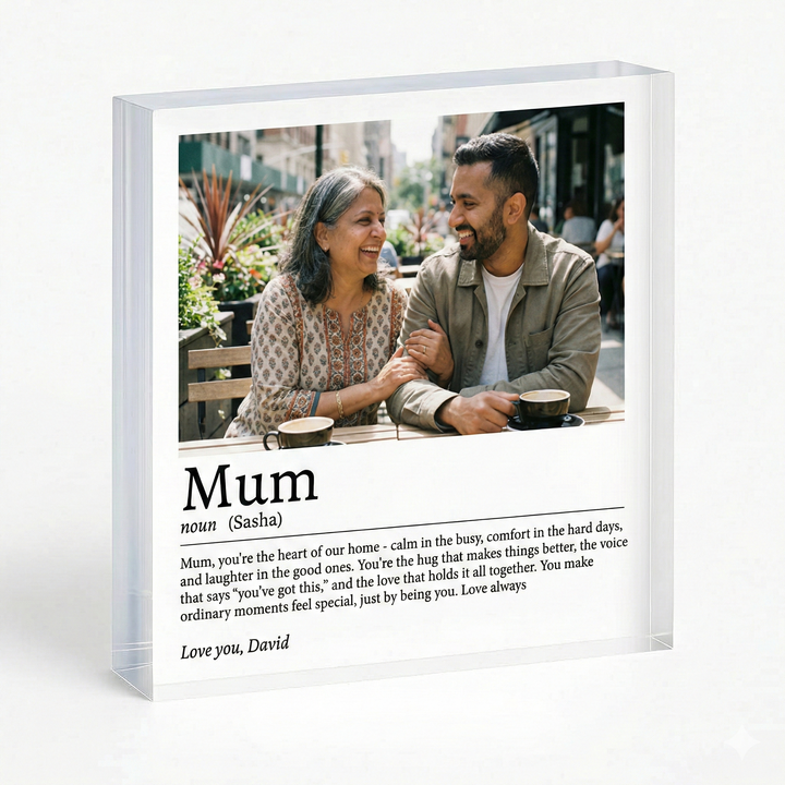 Personalised Acrylic Photo Block Mum Definition Gift - Custom Clear Freestanding Acrylic Photo Block for Mothers Day & Birthday