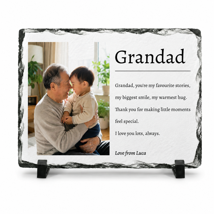 Personalised Father's Day Poem Photo Gift for Dad Grandad Grandpa - Custom Natural Rock Slate Photo Plaque with Heartfelt Message