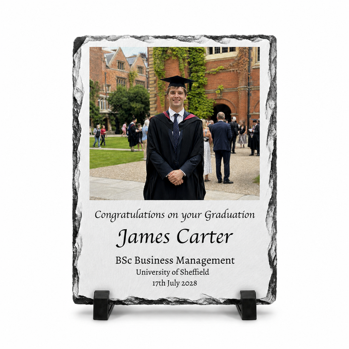 Personalised Graduation Photo Gifts Slate – Custom Rock Slate Plaque with Photo, Name, Degree & University