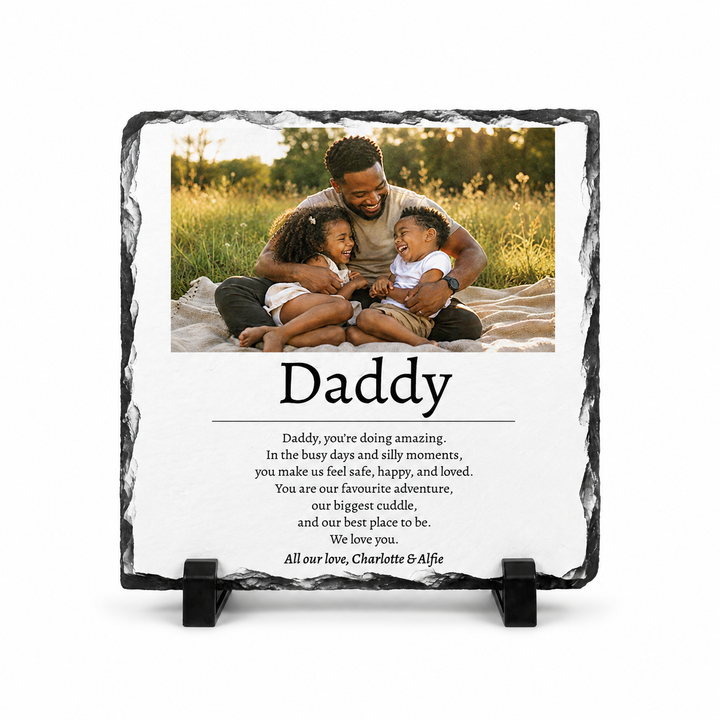 Personalised Father's Day Poem Photo Gift for Dad Grandad Grandpa - Custom Natural Rock Slate Photo Plaque with Heartfelt Message