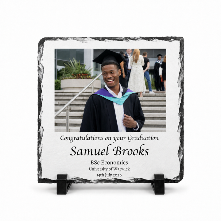Personalised Graduation Photo Gifts Slate – Custom Rock Slate Plaque with Photo, Name, Degree & University