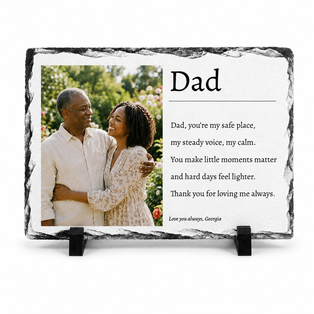 Personalised Father's Day Poem Photo Gift for Dad Grandad Grandpa - Custom Natural Rock Slate Photo Plaque with Heartfelt Message