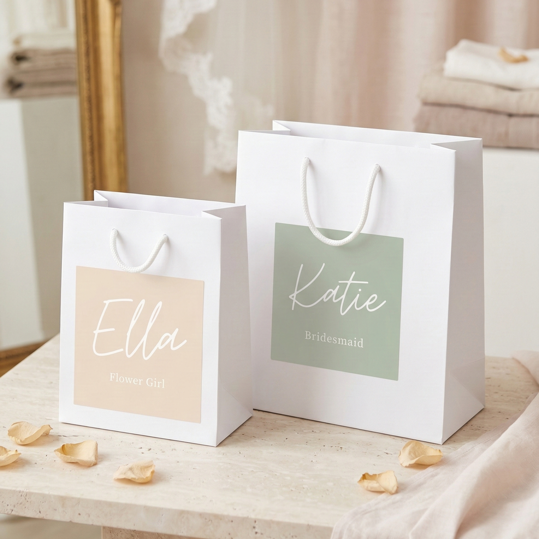 Personalised Bridesmaid Gift Bag – Luxury Colour Print Sticker