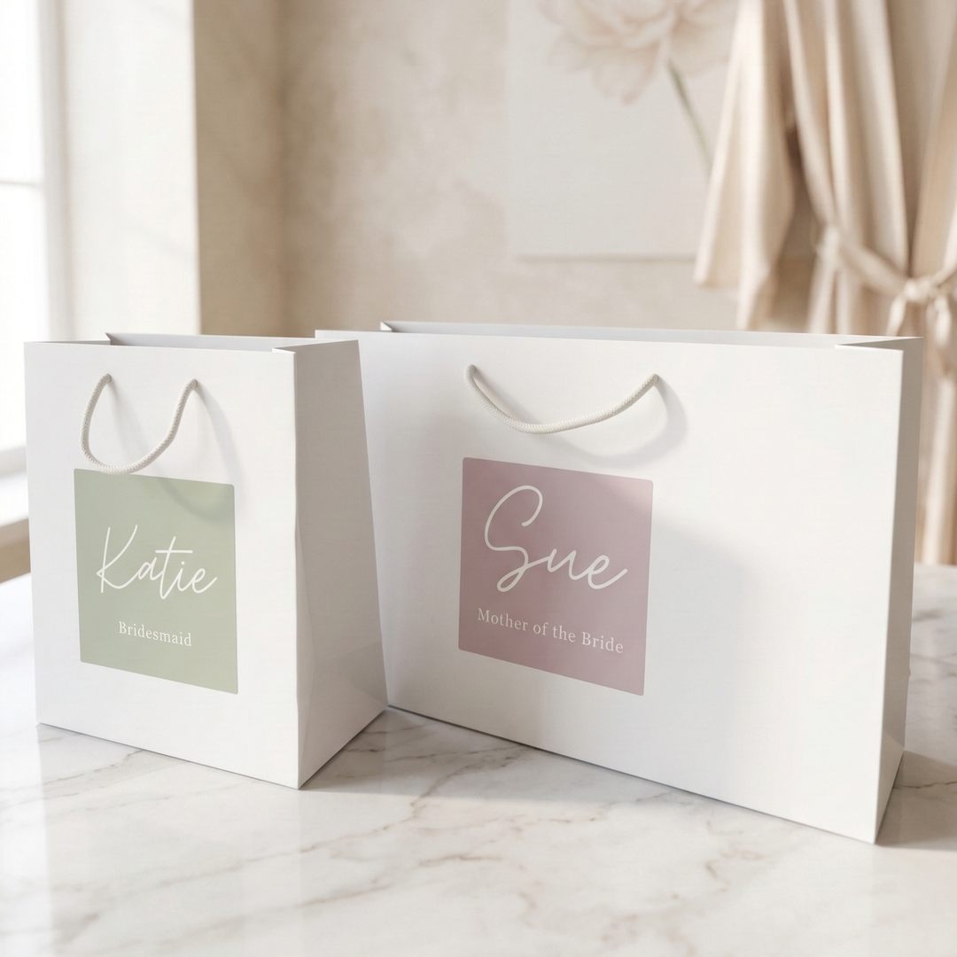 Personalised Bridesmaid Gift Bag – Luxury Colour Print Sticker