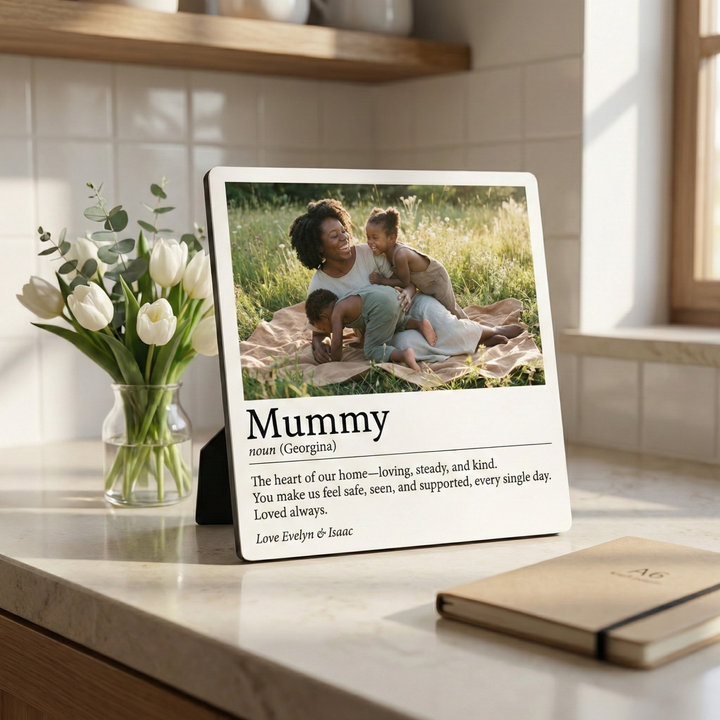 Personalised Mum Definition Wooden Photo Plaque with Easel Stand - Dictionary Style Birthday & Mother’s Day Gift for Mum Nan Grandma