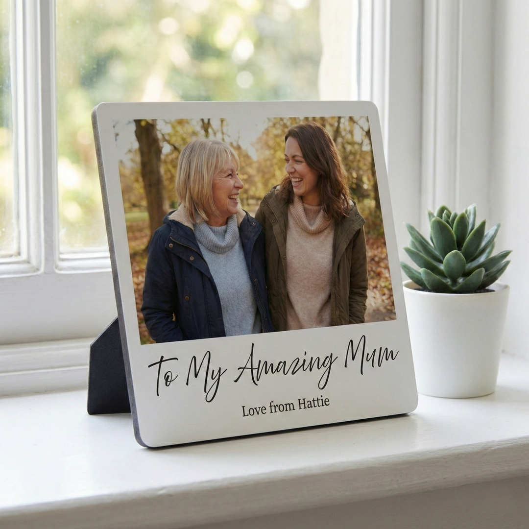 Personalised Wooden Photo Plaque with Easel Stand - Tabletop Birthday & Mother’s Day Gift for Mum Nan Grandma