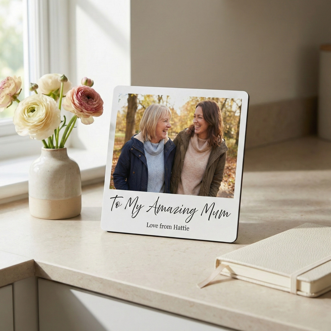 Personalised Wooden Photo Plaque with Easel Stand - Tabletop Birthday & Mother’s Day Gift for Mum Nan Grandma