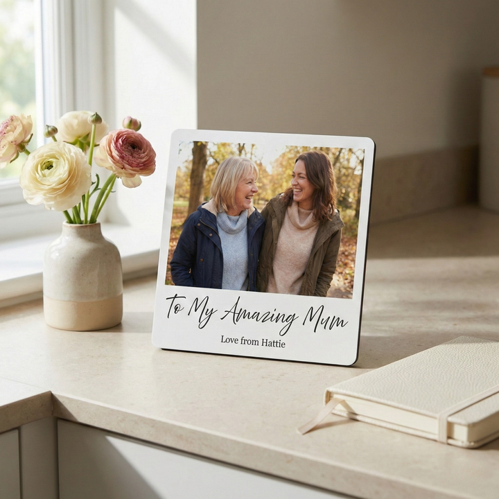 Personalised Wooden Photo Plaque with Easel Stand - Tabletop Birthday & Mother’s Day Gift for Mum Nan Grandma