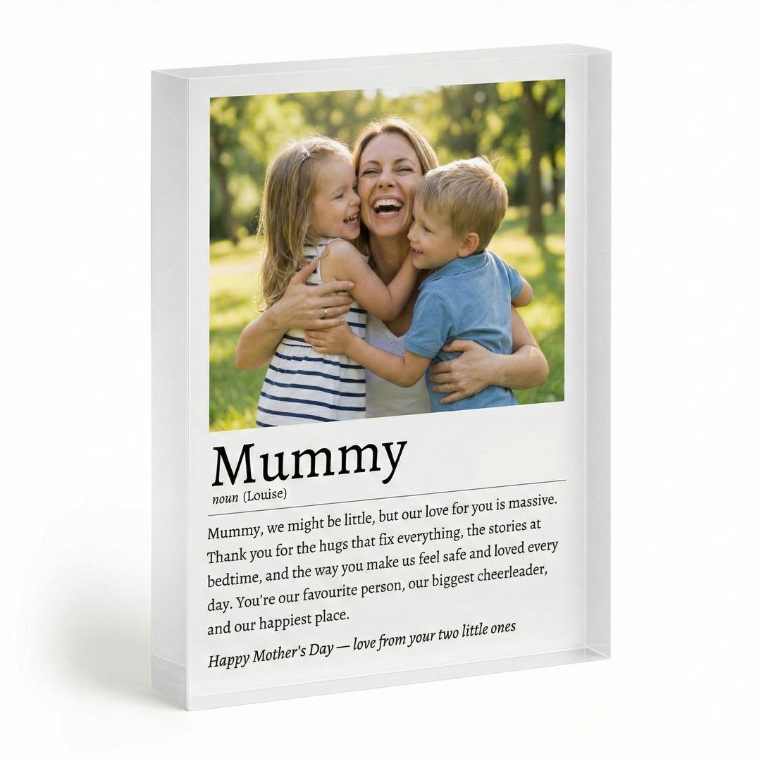 Personalised Acrylic Photo Block Mum Definition Gift - Custom Clear Freestanding Acrylic Photo Block for Mothers Day & Birthday