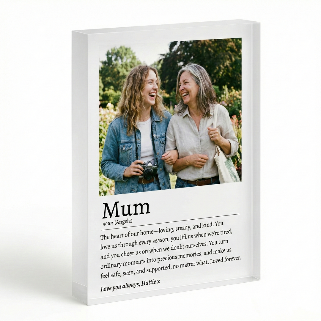 Personalised Acrylic Photo Block Mum Definition Gift - Custom Clear Freestanding Acrylic Photo Block for Mothers Day & Birthday