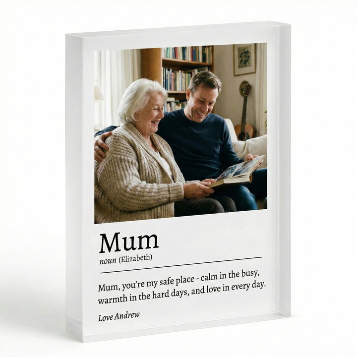 Personalised Acrylic Photo Block Mum Definition Gift - Custom Clear Freestanding Acrylic Photo Block for Mothers Day & Birthday