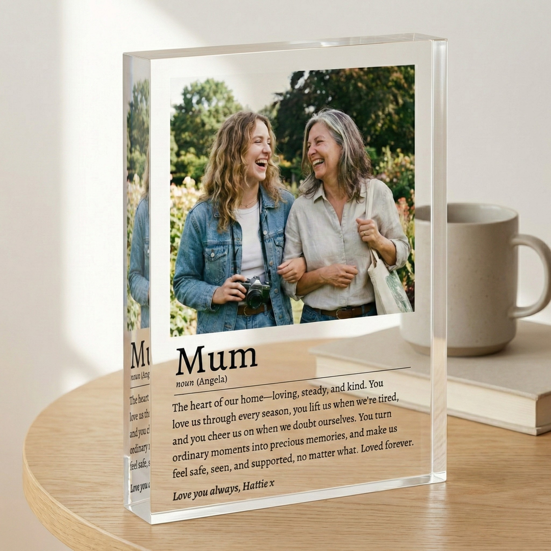 Personalised Acrylic Photo Block Mum Definition Gift - Custom Clear Freestanding Acrylic Photo Block for Mothers Day & Birthday