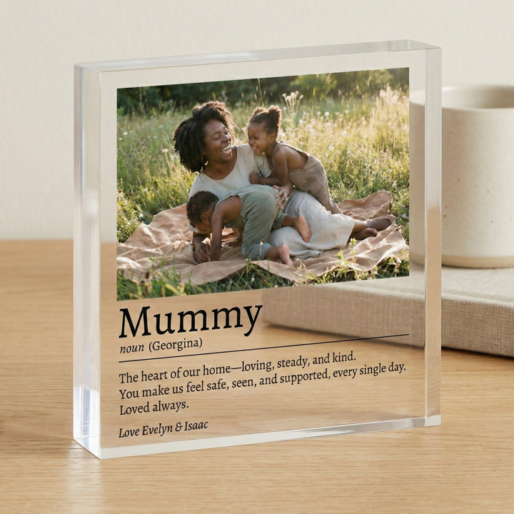 Personalised Acrylic Photo Block Mum Definition Gift - Custom Clear Freestanding Acrylic Photo Block for Mothers Day & Birthday