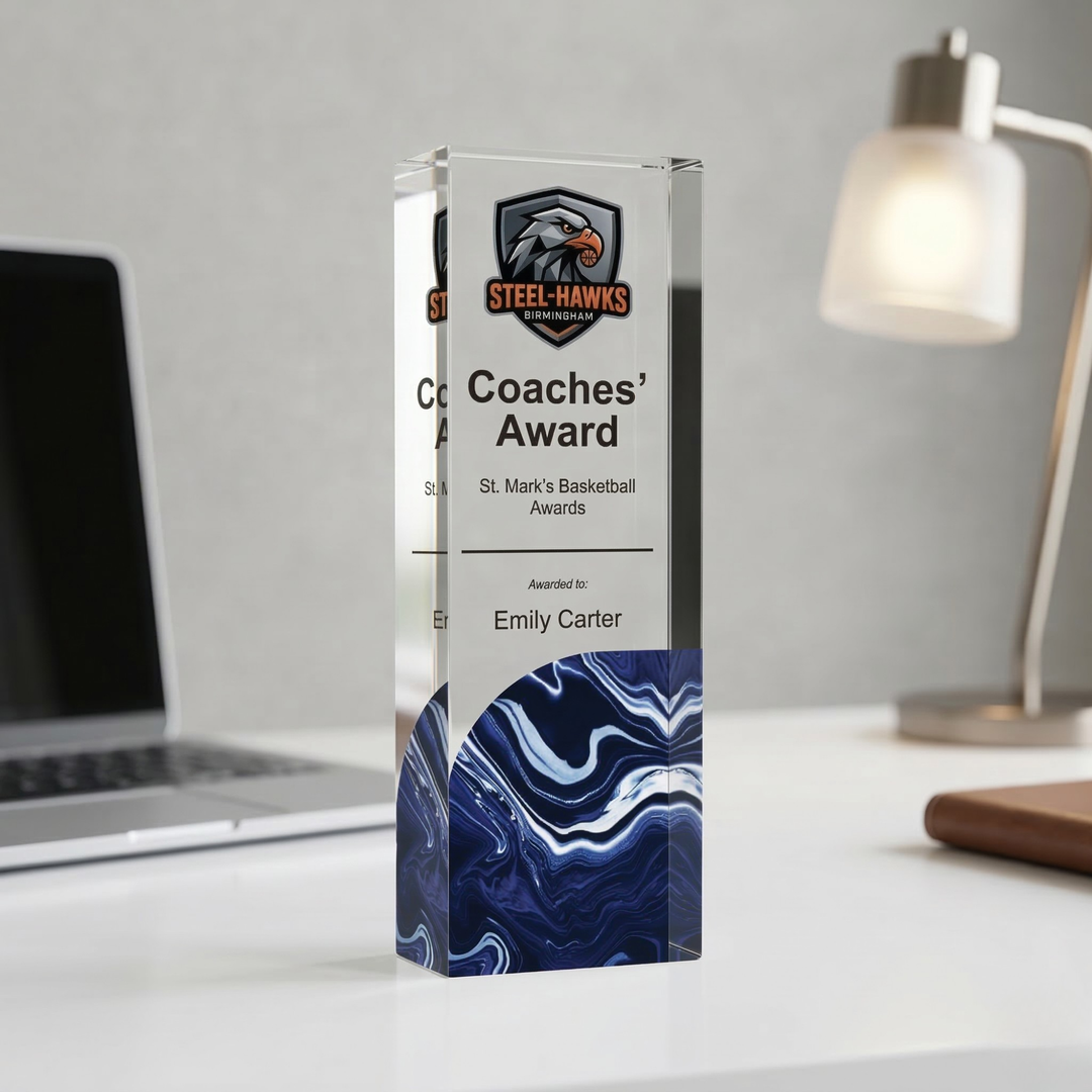 Personalised Basketball Trophy Award - UV Printed Onto a Premium Solid Acrylic Block - Available  6 Sizes