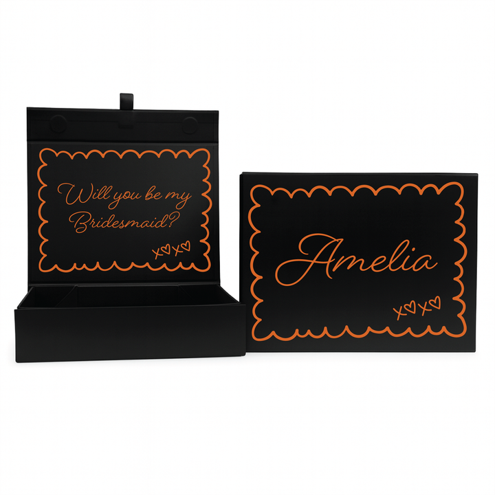 Personalised Bridesmaid Proposal Box - Scallop Design - Custom Name & Message - 4 Colours, 4 Sizes