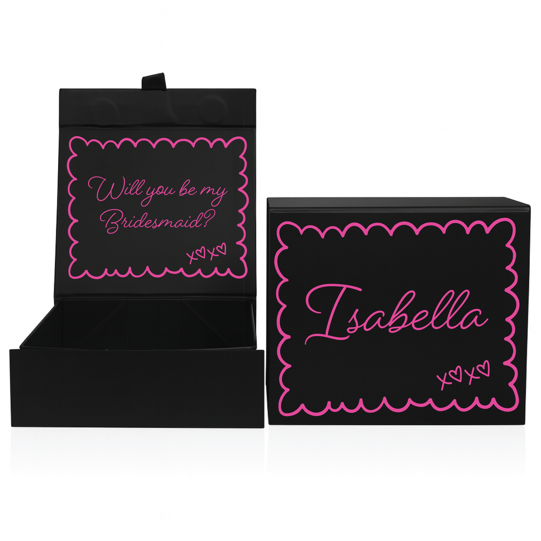 Personalised Bridesmaid Proposal Box - Scallop Design - Custom Name & Message - 4 Colours, 4 Sizes