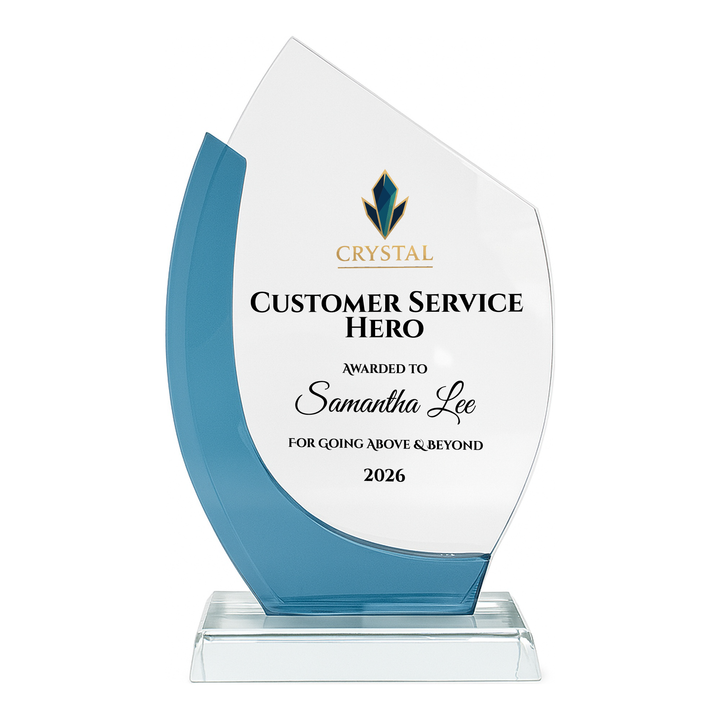 Personalised Crystal Award Trophy - Blue Flame Crystal