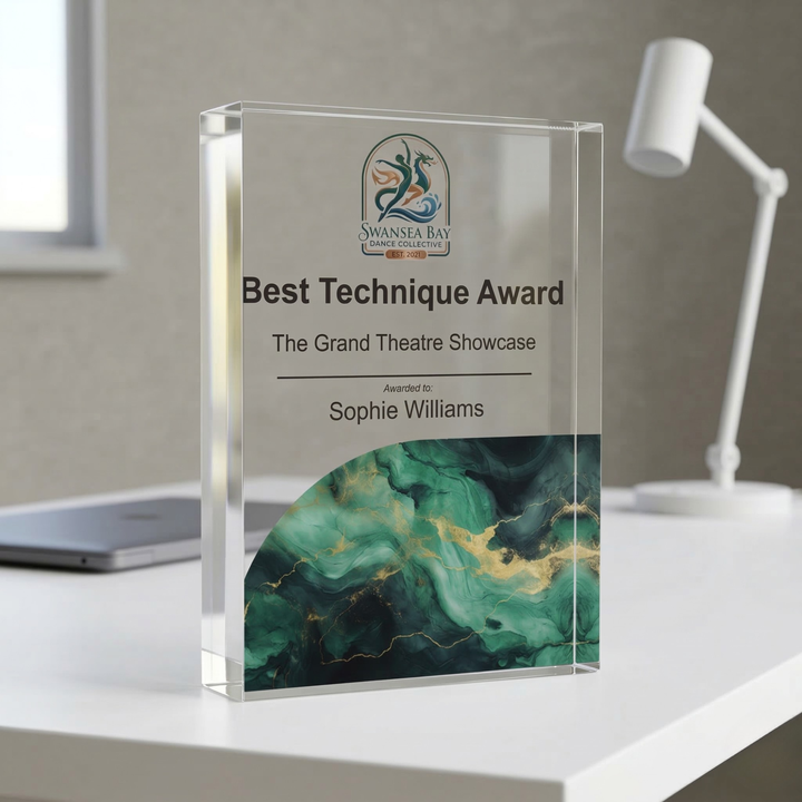 Personalised Dance Trophy Award - UV Printed Onto a Premium Solid Acrylic Block - Available  6 Sizes