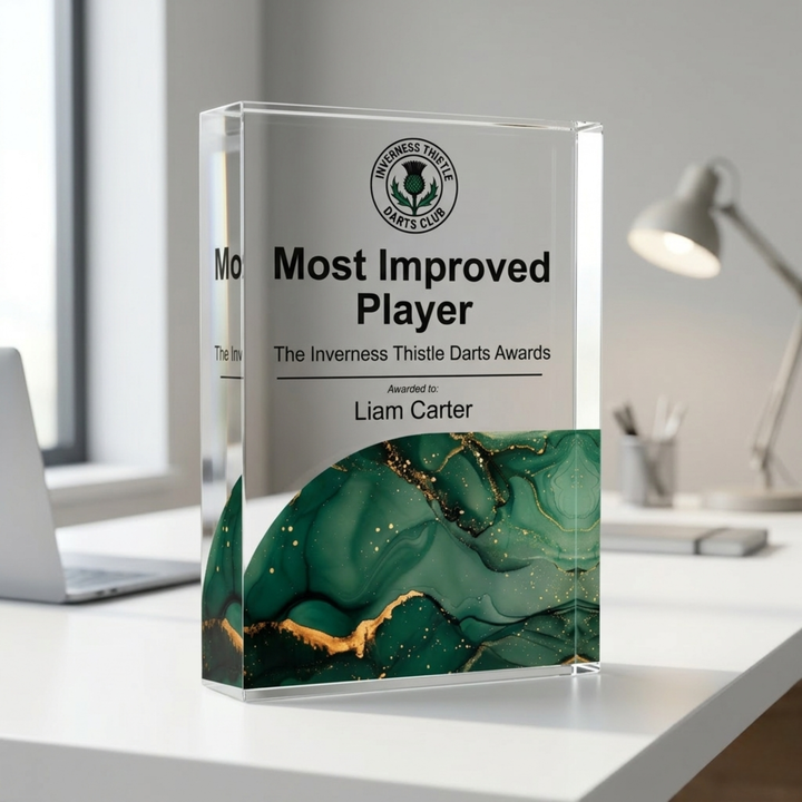Personalised Darts Trophy Award - UV Printed Onto a Premium Solid Acrylic Block - Available  6 Sizes