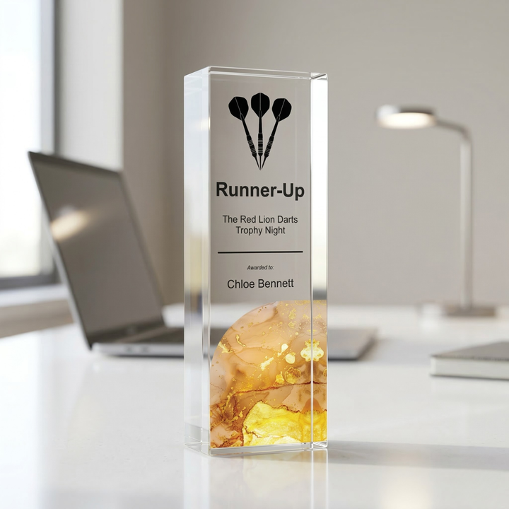 Personalised Darts Trophy Award - UV Printed Onto a Premium Solid Acrylic Block - Available  6 Sizes
