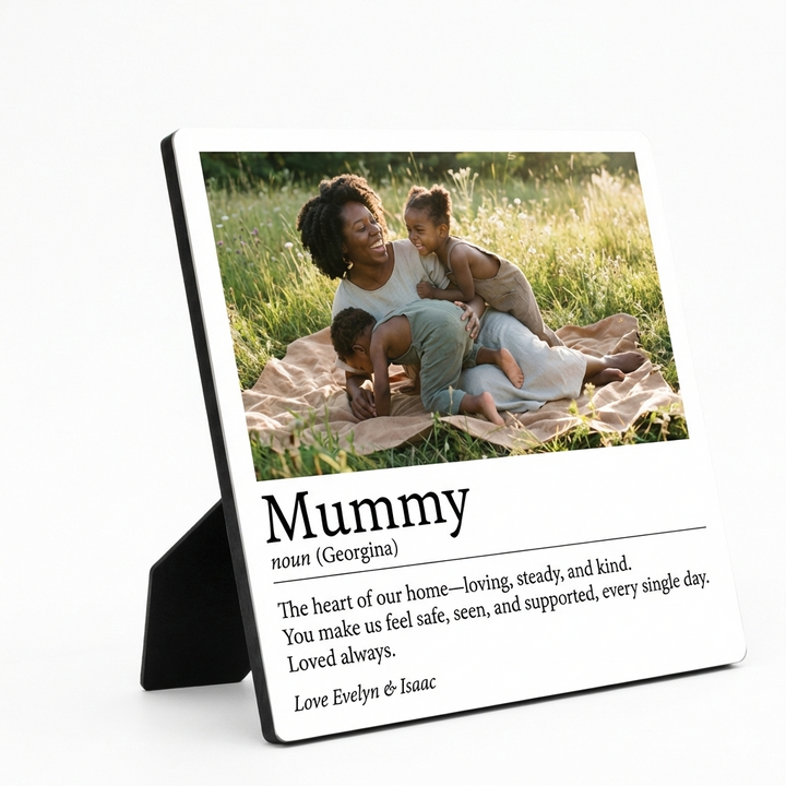 Personalised Mum Definition Wooden Photo Plaque with Easel Stand - Dictionary Style Birthday & Mother’s Day Gift for Mum Nan Grandma