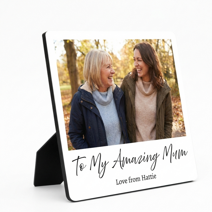 Personalised Wooden Photo Plaque with Easel Stand - Tabletop Birthday & Mother’s Day Gift for Mum Nan Grandma