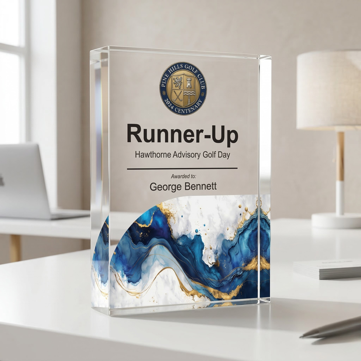 Personalised Golf Trophy Award - UV Printed Onto a Premium Solid Acrylic Block - Available  6 Sizes