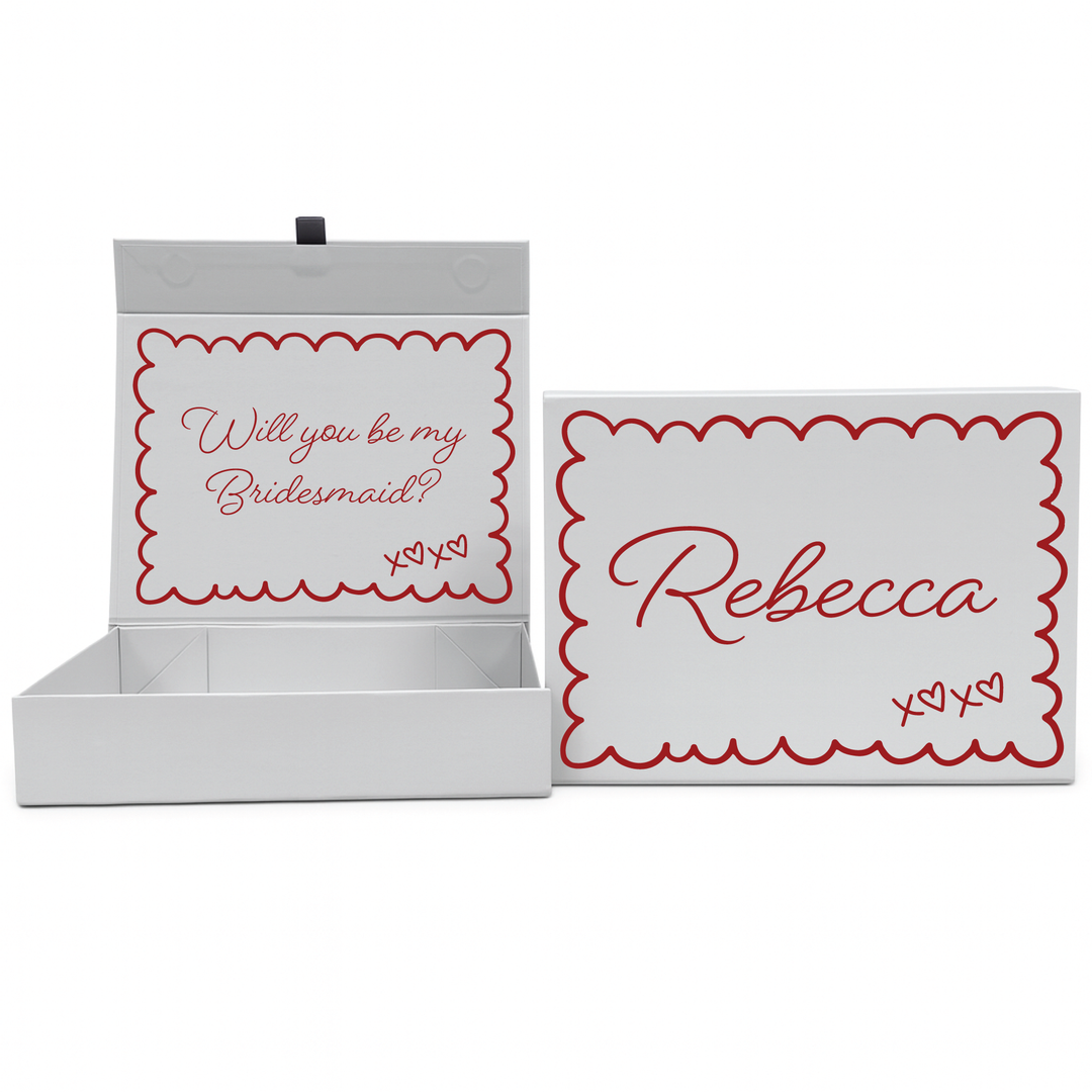 Personalised Bridesmaid Proposal Box - Scallop Design - Custom Name & Message - 4 Colours, 4 Sizes