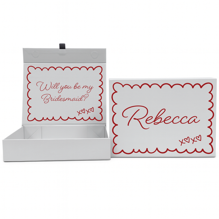 Personalised Bridesmaid Proposal Box - Scallop Design - Custom Name & Message - 4 Colours, 4 Sizes