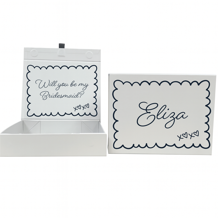 Personalised Bridesmaid Proposal Box - Scallop Design - Custom Name & Message - 4 Colours, 4 Sizes