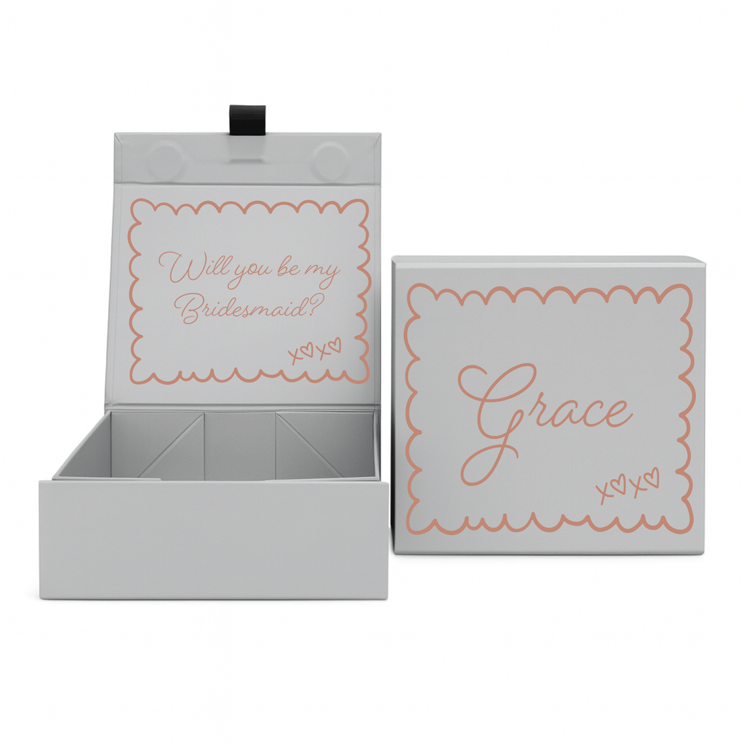 Personalised Bridesmaid Proposal Box - Scallop Design - Custom Name & Message - 4 Colours, 4 Sizes