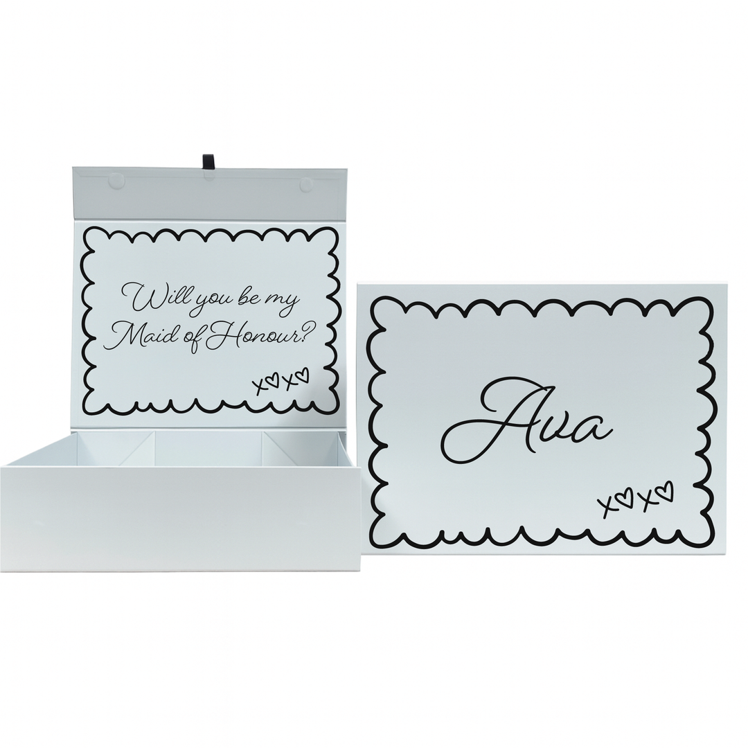 Personalised Bridesmaid Proposal Box - Scallop Design - Custom Name & Message - 4 Colours, 4 Sizes