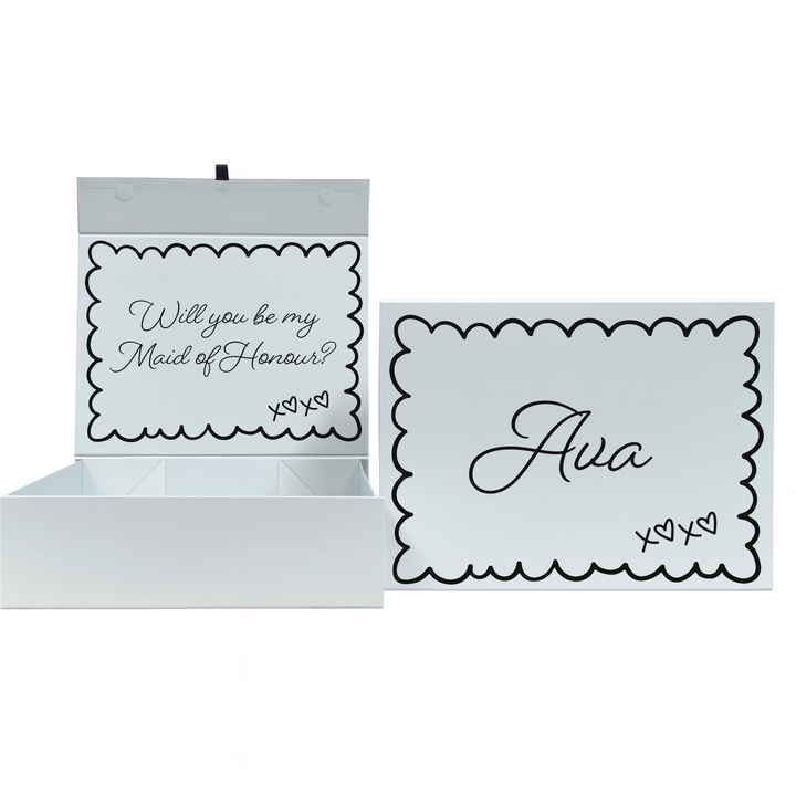 Personalised Bridesmaid Proposal Box - Scallop Design - Custom Name & Message - 4 Colours, 4 Sizes