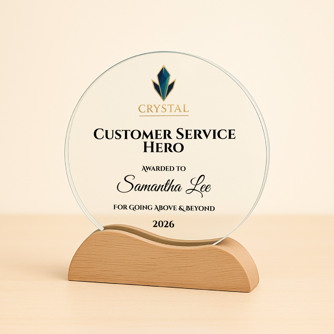 Crystal award for Customer Service Hero 
