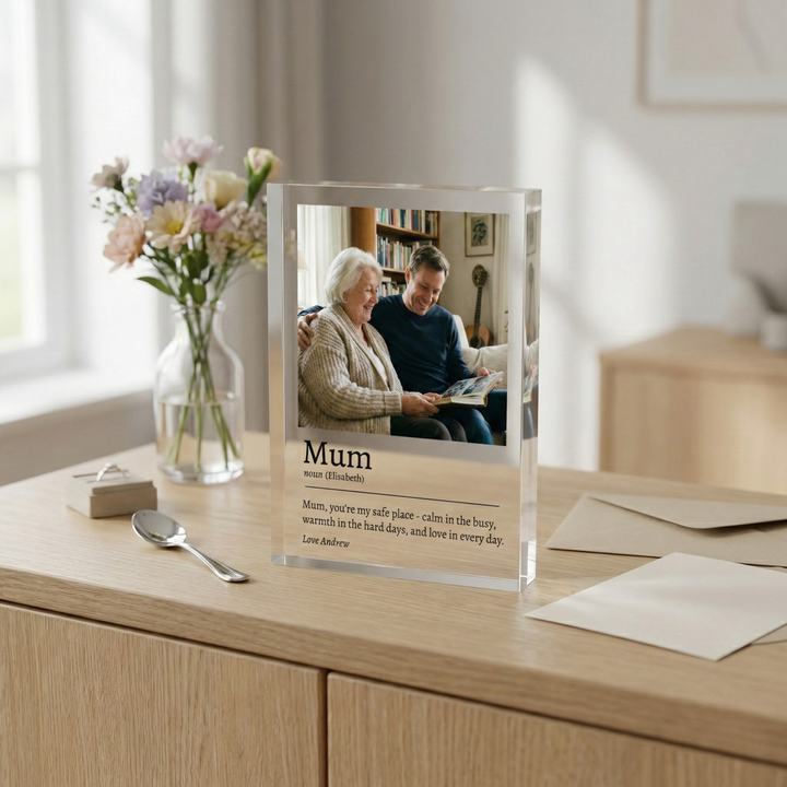 Personalised Acrylic Photo Block Mum Definition Gift - Custom Clear Freestanding Acrylic Photo Block for Mothers Day & Birthday