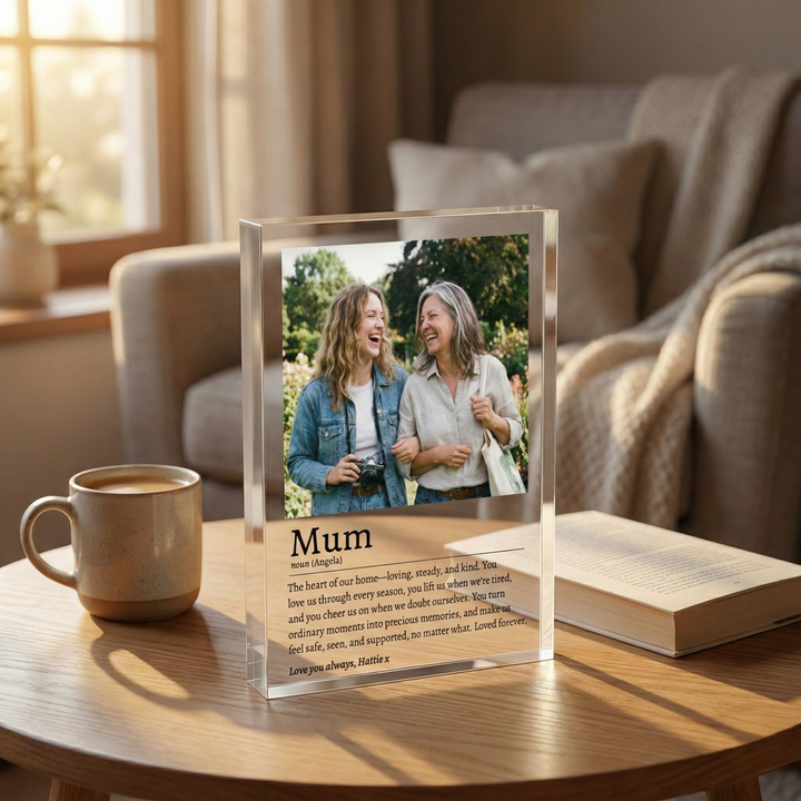 Personalised Acrylic Photo Block Mum Definition Gift - Custom Clear Freestanding Acrylic Photo Block for Mothers Day & Birthday