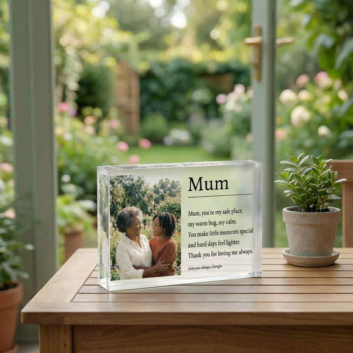 Personalised Mum Poem Photo Gift - Custom Clear Acrylic Photo Block with Heartfelt Message