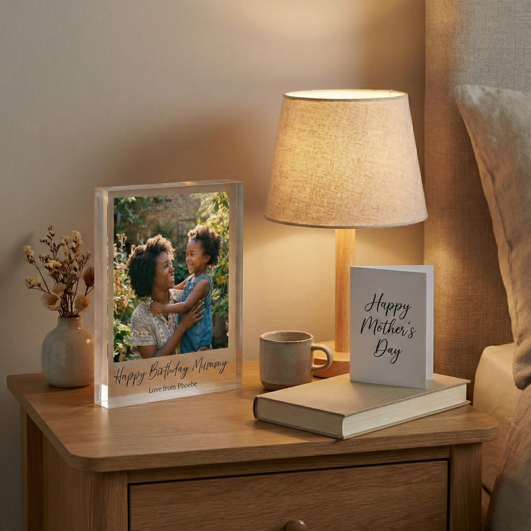 Personalised Acrylic Photo Block Mum Gift - Custom Square Photo Frame with Text