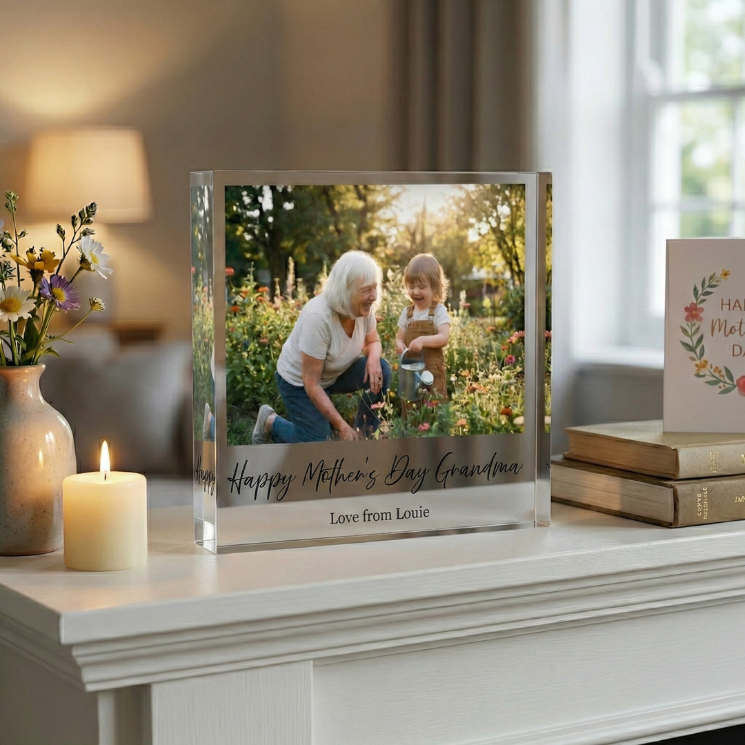 Personalised Acrylic Photo Block Mum Gift - Custom Square Photo Frame with Text