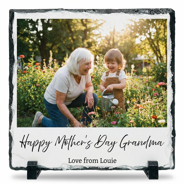 Personalised Photo Slate Gift for Mum - Custom Natural Rock Slate Photo Plaque with Text