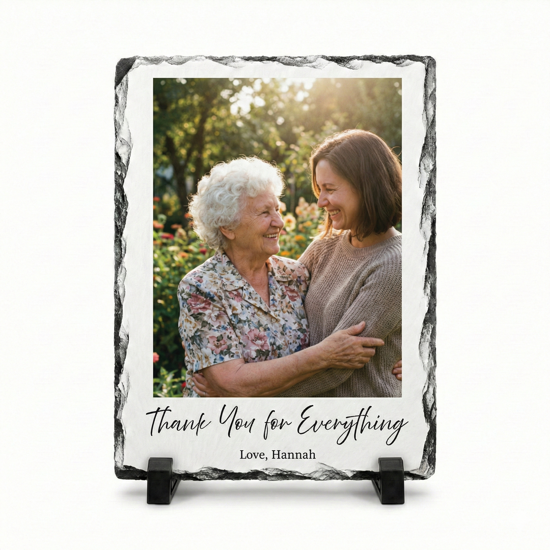 Personalised Photo Slate Gift for Mum - Custom Natural Rock Slate Photo Plaque with Text