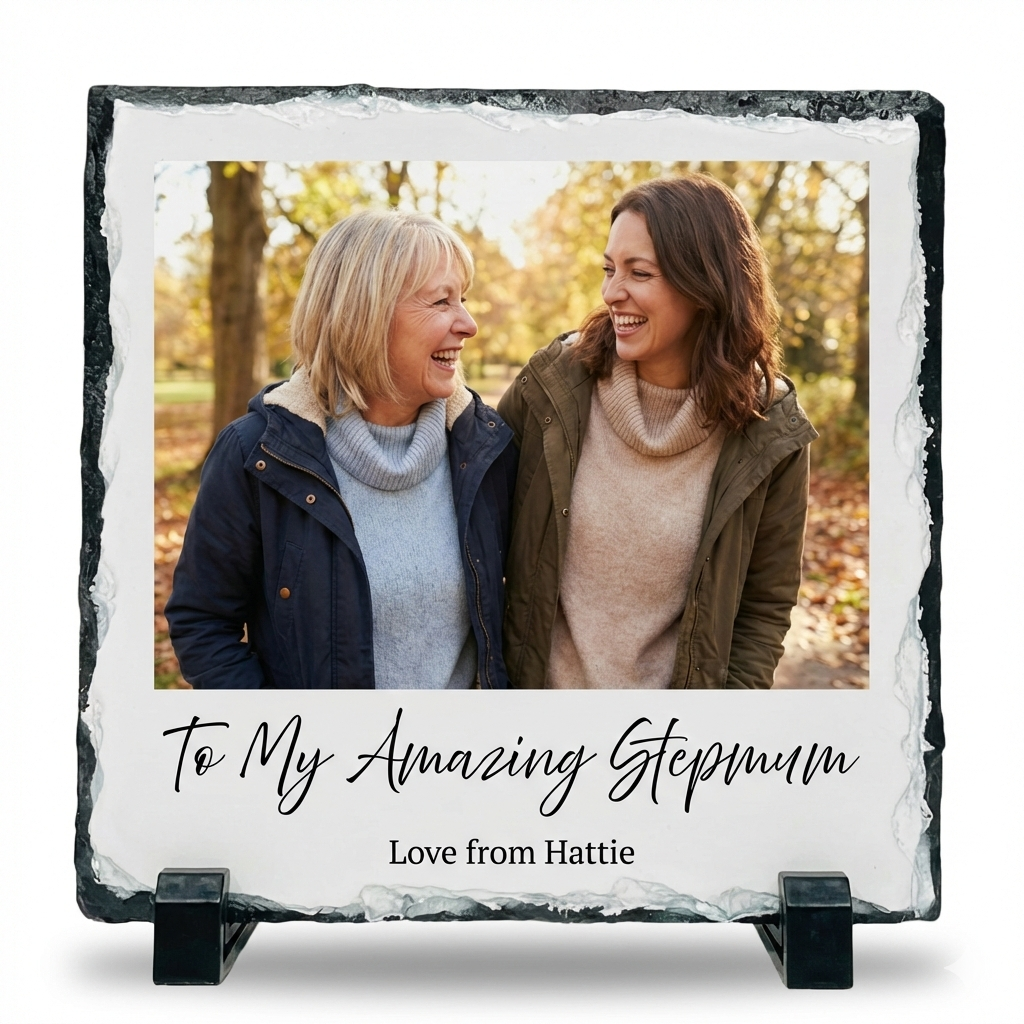 Personalised Photo Slate Gift for Mum - Custom Natural Rock Slate Photo Plaque with Text
