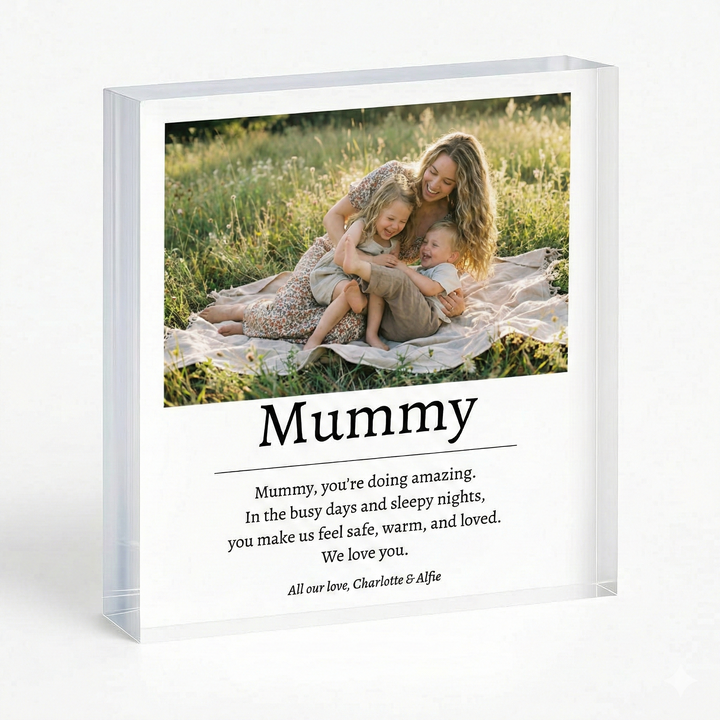 Personalised Mum Poem Photo Gift - Custom Clear Acrylic Photo Block with Heartfelt Message