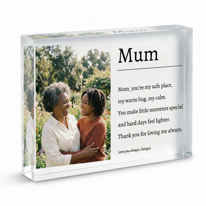 Personalised Mum Poem Photo Gift - Custom Clear Acrylic Photo Block with Heartfelt Message