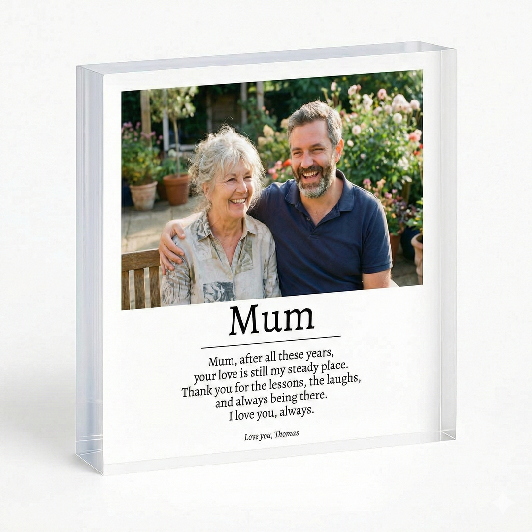 Personalised Mum Poem Photo Gift - Custom Clear Acrylic Photo Block with Heartfelt Message